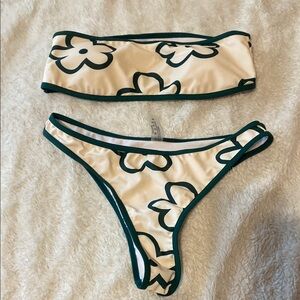 Floral Bikini Set with Green Trim